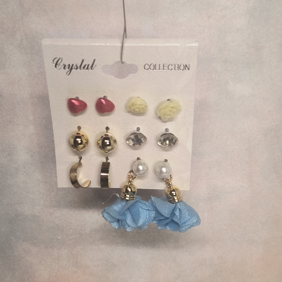6 Chic Earring Set With Blue And Gold Details New Aa